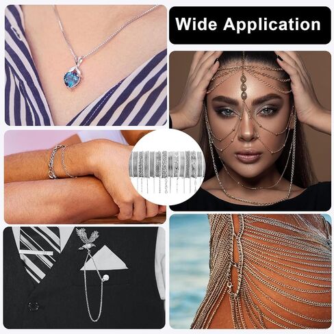 Necklace Chains for Jewelry Making, 111.5 Feet 15 Rolls Stainless Steel Jewelry Chains for DIY Necklace Bracelet Jewelry Making Accessories with Stainless Steel Jump Rings/Lobster Clasps/Connectors in Saudi Arabia