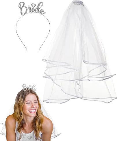 RhinestoneSash Bride Veil Bachelorette Party - Short White Bridal Veils for Women Wedding - Bride to Be Outfit Accessories in Kuwait
