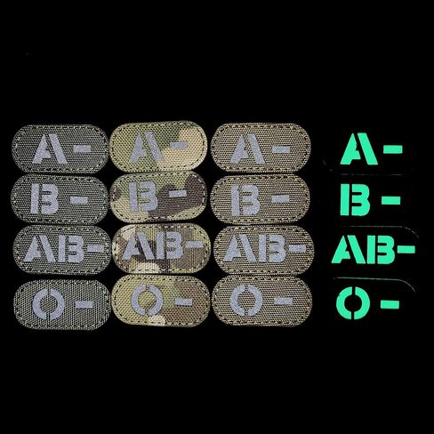 Glow Dark Blood Type O- Negative NEG Tactical Patches Appliques, Hook and Loop Fastener Backing Emblem Military Badges for Outdoors in Saudi Arabia