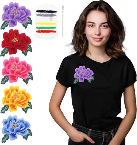 5 PCS Rose Patches Patches ، حديد زهرة كبير على بقع ، خياطة الأزهار على بقع بقع خياطة التزيين بقع جمالية كبيرة لقطعة جينز أكياس ملابس الأحذية المصنوعة. in Kuwait