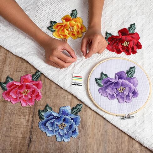 5 PCS Rose Patches Patches ، حديد زهرة كبير على بقع ، خياطة الأزهار على بقع بقع خياطة التزيين بقع جمالية كبيرة لقطعة جينز أكياس ملابس الأحذية المصنوعة. in Kuwait