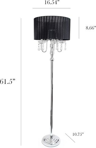 Elegant Designs LF1002-BLK Trendy Romantic Sheer Shade Hanging Crystals, Black Floor Lamp in Kuwait