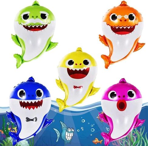 24PCS Shark Decorations - 5PCS Foil & 12PCS Balloons - 6PCS Hanging Swirls - Birthday & Party Pack in Saudi Arabia