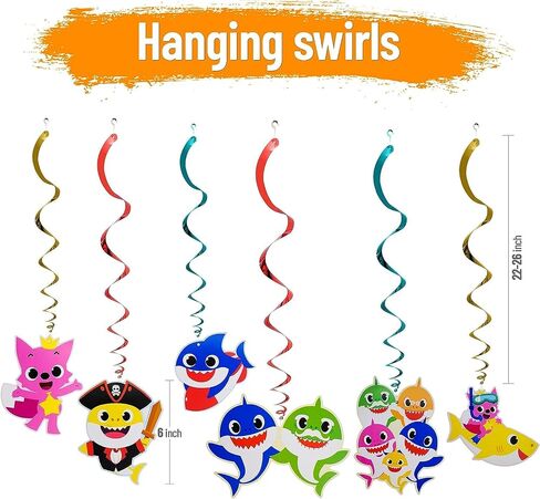 24PCS Shark Decorations - 5PCS Foil & 12PCS Balloons - 6PCS Hanging Swirls - Birthday & Party Pack in Saudi Arabia