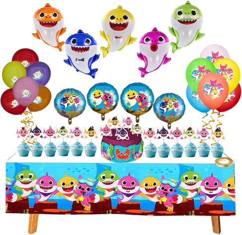 "24pcs" - 1PC Shark Birthday Lanner - 5pcs Shark Foil & 12pcs بالونات اللاتكس - 6pcs Shark Swirls - زينة عيد ميلاد القرش - زينة حفلات القرش. in Saudi Arabia