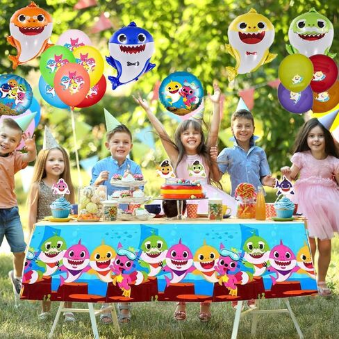 "24pcs" - 1PC Shark Birthday Lanner - 5pcs Shark Foil & 12pcs بالونات اللاتكس - 6pcs Shark Swirls - زينة عيد ميلاد القرش - زينة حفلات القرش. in Saudi Arabia