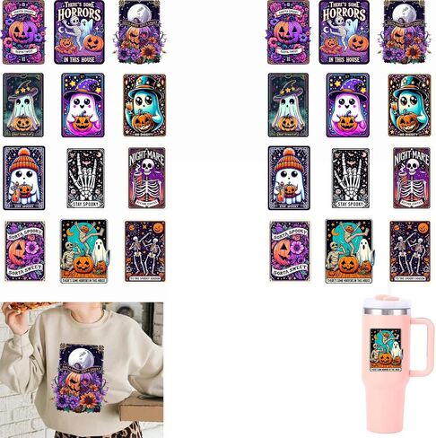 12 Pcs Heat Transfer Iron on Applique for Cute Ghost Pumpkin Iron on Patches for Clothing Fabric 12 Sheets Skeleton UVDTF Transfer Stickers for Mugs DIY Crafts Decoration in Saudi Arabia