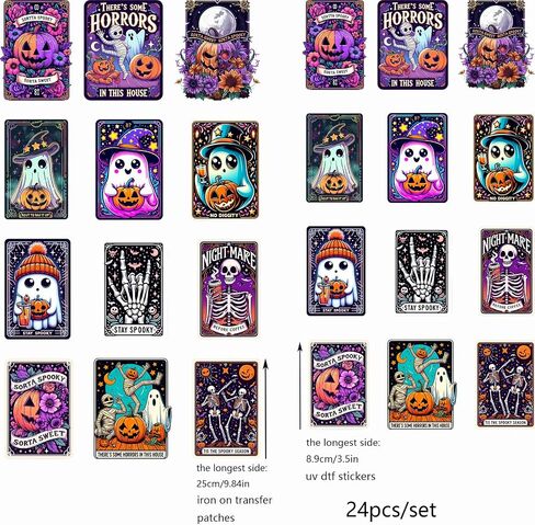 12 Pcs Heat Transfer Iron on Applique for Cute Ghost Pumpkin Iron on Patches for Clothing Fabric 12 Sheets Skeleton UVDTF Transfer Stickers for Mugs DIY Crafts Decoration in Saudi Arabia
