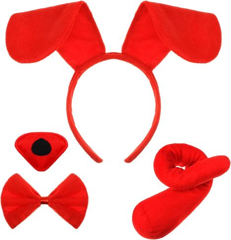 SATINIOR Puppy Dog Costume Set Puppy Ears Headband Puppy Bowtie Puppy Fake Nose Tail Animal Dog Costume Accessories for Carnival World Book Day Animal Cosplay Party(Red) in Kuwait