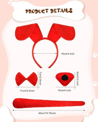 SATINIOR Puppy Dog Costume Set Puppy Ears Headband Puppy Bowtie Puppy Fake Nose Tail Animal Dog Costume Accessories for Carnival World Book Day Animal Cosplay Party(Red) in Kuwait
