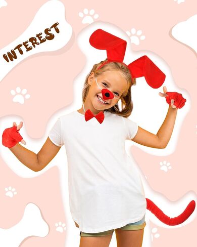 SATINIOR Puppy Dog Costume Set Puppy Ears Headband Puppy Bowtie Puppy Fake Nose Tail Animal Dog Costume Accessories for Carnival World Book Day Animal Cosplay Party(Red) in Kuwait