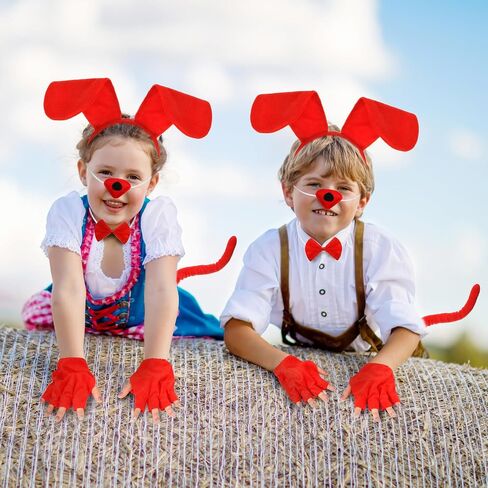 SATINIOR Puppy Dog Costume Set Puppy Ears Headband Puppy Bowtie Puppy Fake Nose Tail Animal Dog Costume Accessories for Carnival World Book Day Animal Cosplay Party(Red) in Kuwait