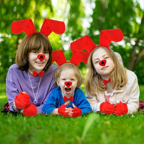 SATINIOR Puppy Dog Costume Set Puppy Ears Headband Puppy Bowtie Puppy Fake Nose Tail Animal Dog Costume Accessories for Carnival World Book Day Animal Cosplay Party(Red) in Kuwait