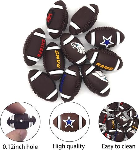 10 Pcs 3D Football Silicone Focal Beads for Pens Bulk, Cute Loose Rubber Rugby Shaped Bead for Beadable Beaded Pen Keychain Making in Kuwait