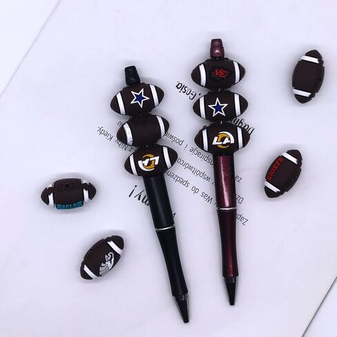 10 Pcs 3D Football Silicone Focal Beads for Pens Bulk, Cute Loose Rubber Rugby Shaped Bead for Beadable Beaded Pen Keychain Making in Kuwait
