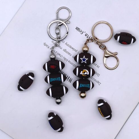 10 Pcs 3D Football Silicone Focal Beads for Pens Bulk, Cute Loose Rubber Rugby Shaped Bead for Beadable Beaded Pen Keychain Making in Kuwait