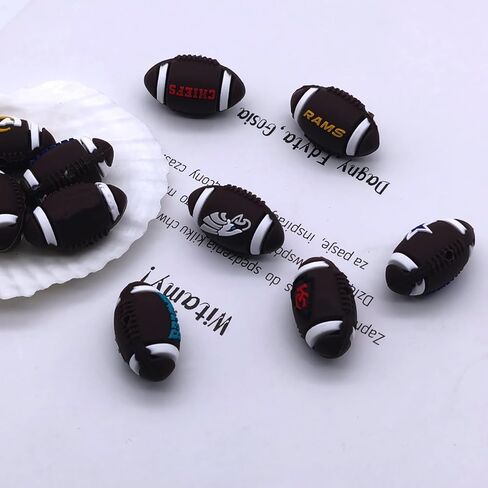 10 Pcs 3D Football Silicone Focal Beads for Pens Bulk, Cute Loose Rubber Rugby Shaped Bead for Beadable Beaded Pen Keychain Making in Kuwait