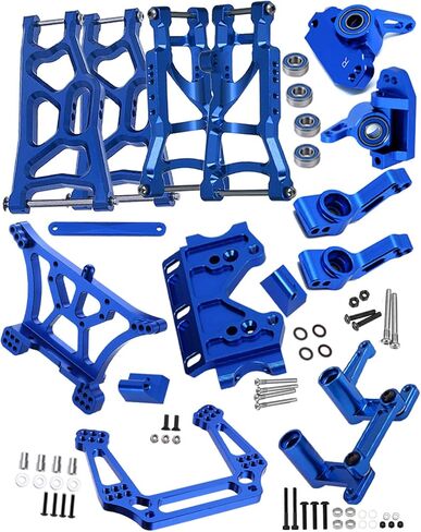 RC Alloy Front Rear Suspension Arm Upgrades Part for 1/10 Rusltler 2WD VXL,Caster Block,Steering Blocks,Rear Stub Axle Carriers,Shock Tower,Steering Bellcranks,Front Bulkhead,Blue in Kuwait