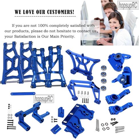 RC Alloy Front Rear Suspension Arm Upgrades Part for 1/10 Rusltler 2WD VXL,Caster Block,Steering Blocks,Rear Stub Axle Carriers,Shock Tower,Steering Bellcranks,Front Bulkhead,Blue in Kuwait