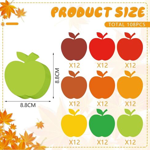 Geyee 108 PCS Apple Cletouts Fall Bulletin Board Decoration Colled Color Apple Cut Outs for Heachiving Autumn Wall Decoration Teacher Kids DIY Craft Project in Kuwait