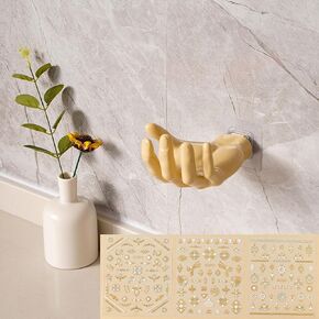 3D Plastic Hand Hooks for DIY Nail Art Traceless Hanger Keys, Necklace Rings, Headphones, or soapy Bathroom Shelf with 3D 3D Gold Nail Stickers Star Moon Gemstone Imitation Diamond Nail Patch