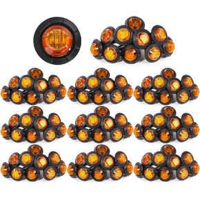 (Pack of 100 3/4 Inch Round Clear Lens Amber 3 LED 2835 Mini Clearance Side Marker Lights Shape Turn Lamps for Boat Trailer Truck Pickup Caravan RV Waterproof 12V DC