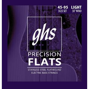 GHS Strings 3025 4-String Bass Precision Flats، أوتار جهير مسطحة من الفولاذ المقاوم للصدأ، ملفوف 38 بوصة، خفيف (.045-.095)