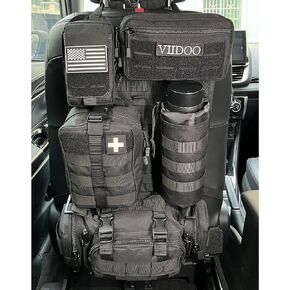 Molle Seat Back Organizer,Universal Tactical Car Back Seat Organizer Bag Vehicle Organizers Panel Protector Organizers with 5 Detachable Pouches for Car Truck Jeep Vehicle (Black)