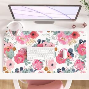 Large Mouse Pad, Pink Floral Desk Mat for Desktop, Women Girls PU Leather Waterproof Gaming Mousepad, Computer PC Laptop Protector Writing Pads for School Office Home 31.5" x 15.7"