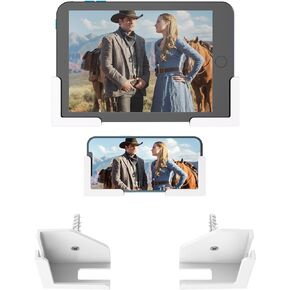 Tablet Wall Mount Phone Holder Fit for ipad/Samsung/Kindle/E-Reader Wall Phone Mount for iPhone Fit for Kitchen/Shower/Mirror/Bedside Fixed by Adhesive or Screw（2Set (Black)