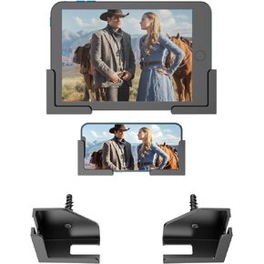 حامل هاتف مثبت على الحائط للكمبيوتر اللوحي مناسب لأجهزة ipad/Samsung/Kindle/E-Reader حامل هاتف على الحائط لهاتف iPhone مناسب للمطبخ/الدش/المرآة/جانب السرير مثبت بمادة لاصقة أو برغي (مجموعة 2 (أسود)