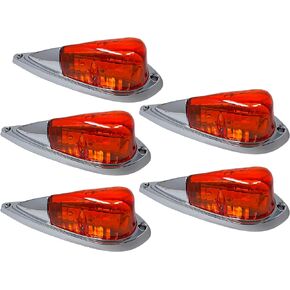 5X Amber 6 LED Teardrop Cab Marker Lights Kit [Chrome Base] [DOT FMVSS 108] [SAE P2PC] [Universal Fit] Teardrop Cab Lights for Truck RV Van Ford F250 F350 Dodge Chevrolet Silverado Ram