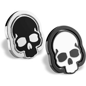 homEdge Cell Phone Skull Ring Grip, Set of 2 Packs 360° Adjustable Finger Ring Holder, Suitable for Magnetic Car Mount Kickstand for Cell Phone-Black and White