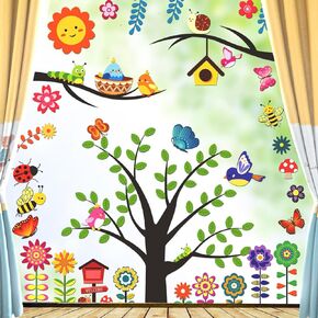 Spring Cute Window Clings for Kids – Double-Sided Butterfly Window Sticker Easter Decorations, Summer Flower Window Decals for Window Glass and Refrigerator Decor