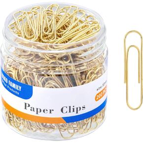 Medium Paper Clips, 200-Count, Paperclips, Gold Paper Clips, 1.3 Inch (32mm) Paper Clip