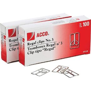 ACCO Brands Regal Clips/Owl Clips, Smooth Finish, 3 Size, 100/Box, 2-Pack (200 Clips Total) (A7072152)