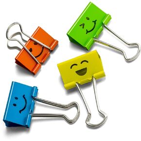 Officemate Smiling Face Binder Clips, Medium, Ass't Colors 36 Pcs, Paper Clamps for Office,Teacher Gifts, School and Home (31095)