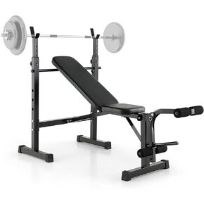 Adjustable Olympic Weight Bench Barbell Rack Set,Foldable Workout Bench Press Set with Squat Rack,Leg Exercises,Home Gym Equipment for Flat Incline Decline Weight Lifting and Stre