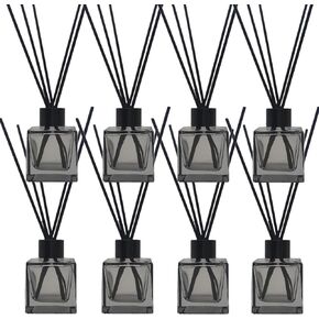 Perfume Reed Diffuser Bottle,Empty Square Essential Oil Bottles Glass Jar with Black Sticks For DIY Fragrance Replacement Diffuser Sets (50ml/1.7oz, Grey)