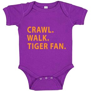 Southern Sisters Crawl Walk Tiger Fan Baby Romper in Purple and Orange Colors for Littlest Fans