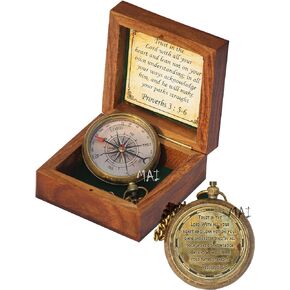 Trust in The Lord with All Your Heart -Proverbs 3: 5-6 Quote Engraved Compass with Wooden Box, Camping Compass, Gift Compass, Graduation Day Gifts, Religious Gifts, Catholic Gifts, Gifts for Teen Age.