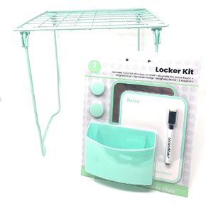 LockerMate 7 Piece Tall Wire Locker Kit with Magnets, Mirror, Dry Erase Board, Storage Cup, Dry Erase Marker School Supplies (Mist Green)