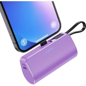 [2 Pack] Small Portable Charger 5200 mAh for iPhone,PD 3.0A Power Bank with Built-in Cable,USB C Mini Battery Pack Compatible with iPhone 15/15 plus/15 Pro/15 Pro Max/14/13/12/11/8 Android Phone etc