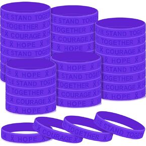Kigeli 100 Pcs Purple Ribbon Awareness Silicone Bracelets for Epilepsy Suicide Domestic Violence Overdose Prevention Lupus Alzheimer Pancreatic Wristbands Hope Strength Faith Courage Bracelets