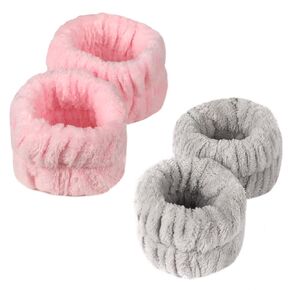 4 Pcs Face Washing Wristbands, Soft & Absorbent Microfiber Wrist Scrunchies for Washing Face, Face Wash Wrist Band for Women Girl, Spa Wrist Wash Band Prevent Water Dripping Down Your Arms, Gray