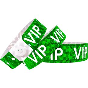 Ouchan Holographic VIP Plastic Wristbands Silver - 100 Pack Vinyl Wristbands for Events Parties