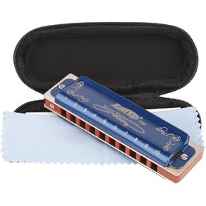 Professional Harmonica Blues Key of B 10 Hole 20 Tone Heavy Duty with Case & Cleaning Cloth for Professional Player, Beginner, Students, Children, Kids, by Eison-East Top,Blue,Best Gift