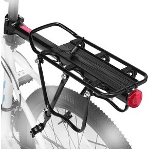Adjustable Bike Luggage Touring Carrier Rear - Durable, Lightweight Bike Rack for Secure Cargo Transport fit Most Bicycle 110 lbs Universal Black Cycling Equipment Stand Footstock with Reflective Logo