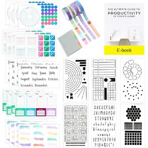 Sunny Streak Ultimate Productivity Journal Supplies Kit - 31 Piece Set, Custom-Designed Supplies for Bullet Dotted Journals, Includes Stickers, Stencils, Washi Tapes and Sticky Notes