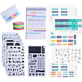Perfect Planner Journal Supplies Kit - 32 Piece Set, Custom-Designed Supplies for Bullet Dot Journals and Planners, Includes Stickers, Stencils, Washi Tapes and Sticky Notes, by Wonderful Washi